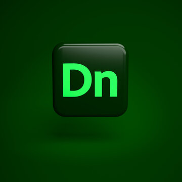 Logo Of The 3D Rendering And Design Application Adobe Dimension Hovering Over A Seamless Background