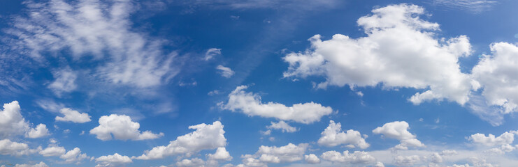 Panorama Blue sky and white clouds. Vivid sky on white cloud.