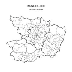 Obraz premium Map of the Geopolitical Subdivisions of The Département De Maine-et-Loire Including Arrondissements, Cantons and Municipalities as of 2022 - Pays De La Loire - France