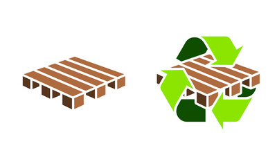 Pallet icon vector illustration, and recycle symbol logo.