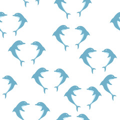 Seamless background with two dolphins on white background