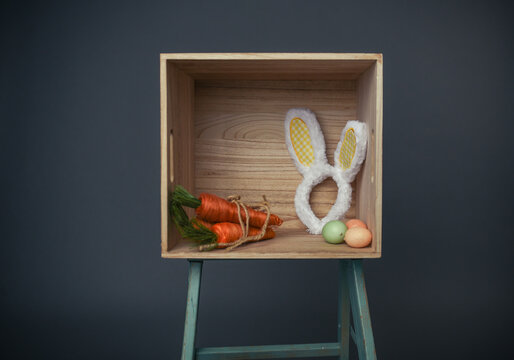 crate with easter decor