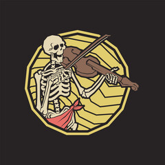 Retro emblem of skeleton playing a violin