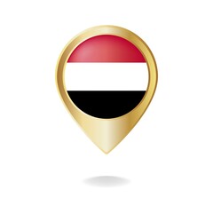 Yemen flag on golden pointer map, Vector illustration eps.10
