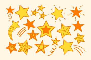 Various yellow stars doodle collection vector