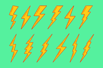 Collection Set doodle lightning bolt symbol premium vector