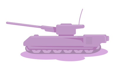 Battle tank semi flat color vector object. Military fighting transport. Full sized item on white. Armoured combat vehicle. Simple cartoon style illustration for web graphic design and animation