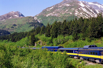 Fototapeta na wymiar Alaska- A Train Ride Through Beautiful Mountains