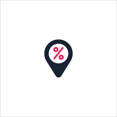 Discount location icon, simple vector line style, editable strokes. Pin, percent, location icon. Black vector graphics.