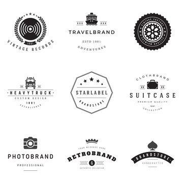 Retro logotypes vector set. Vintage graphics design elements for logos, identity, labels, badges, ribbons, arrows and other objects.