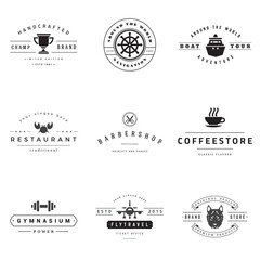 Retro logotypes vector set. Vintage graphics design elements for logos, identity, labels, badges, ribbons, arrows and other objects.