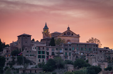Sunset in Valldemosa village in Mallorca (Spain)