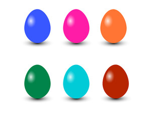 Set of 6 color Easter Eggs with pattern. Design elements for holiday cards. Easter collection with different texture. Cartoon flat style Vector illustration