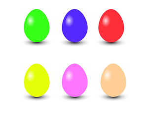Set of 6 color Easter Eggs with pattern. Design elements for holiday cards. Easter collection with different texture. Cartoon flat style Vector illustration