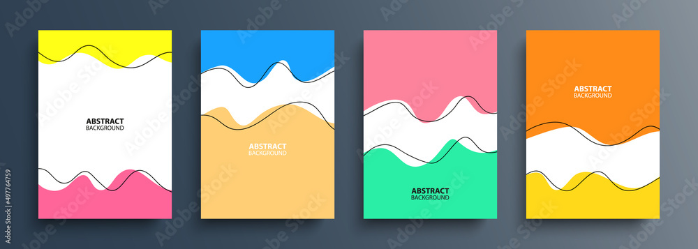 Aufkleber summer backgrounds with various dynamic wavy shapes and black outlines for your creative graphic des
