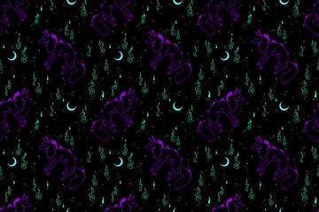 raster seamless mystical pattern with foxes and fire