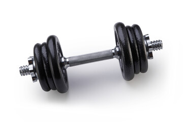 Fototapeta na wymiar black metal dumbbell against white background with clipping path