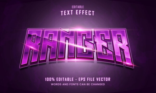 Pink ranger hero neon text style editable text effect Premium Vector	
