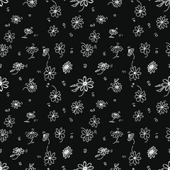Seamless floral vector pattern. Doodle vector with floral pattern on black background. Vintage floral pattern, sweet elements background for your project, menu, cafe shop