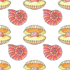 Pattern with sea shells. Sea and ocean life.