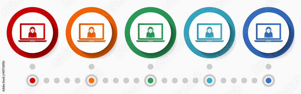 Fototapete support, call center concept vector icon set, infographic template, flat design colorful web buttons