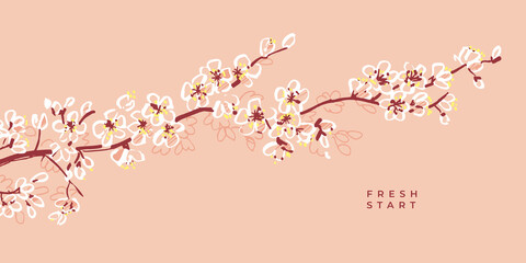 Decorative blossom branch with tender white flowers