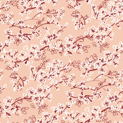 Tender spring sakura blossom vector seamless pattern