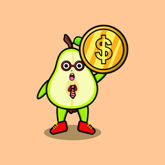 Pear fruit successful businessman holding gold coin cartoon vector image  
