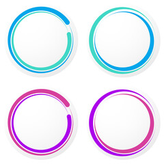 Colorful circle, circular badge, label, tag and button shape with blank, empty space. Price tag, label element