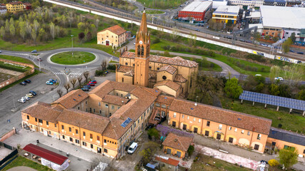 Aerial view of the Madonna Del Murazzo Sanctuary in San Cataldo. The church is located in Modena, Italy.