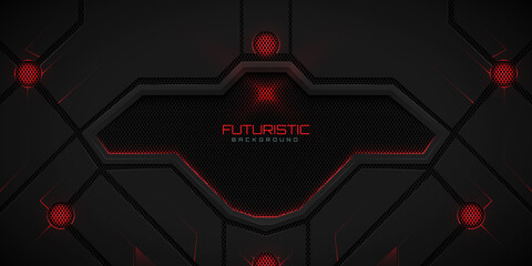 Geometric shape futuristic technology red black abstract background
