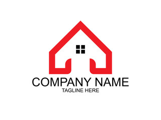 Real estate logo design vector illustrator, red color icon or emblem, house, building
