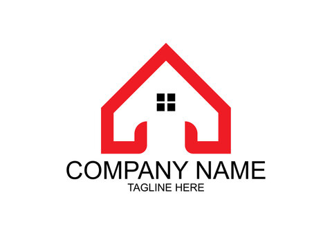 Real estate logo design vector illustrator, red color icon or emblem, house, building