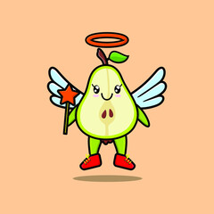 Cute Cartoon pear fruit character in the form of fairy in 3d cartoon style concept