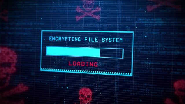 4k Loop Petya ransomware attack, data encryption alert warning sign digital binary code background. Hacker, ransomware malware, ddos attack cyber security systems vulnerability malicious encryption.