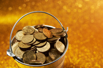 bucket of coins