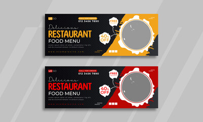Food and Restaurant facebook cover banner social media promotional template design - obrazy, fototapety, plakaty
