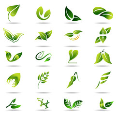set of green leaf icons set logos