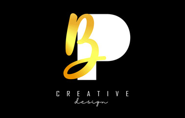 Obraz premium Golden Letters PB Logo with a minimalist design. Letters P and B with geometric and handwritten typography.