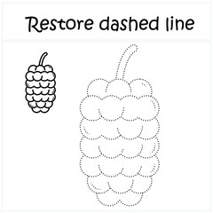 Mulberry. Repair the dotted line. Handwriting practice. Educational game for toddlers and preschoolers. Cartoon style. Isolated vector illustration, eps