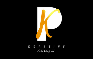 Golden Letters PK Logo with a minimalist design. Letters P and K with geometric and handwritten typography.