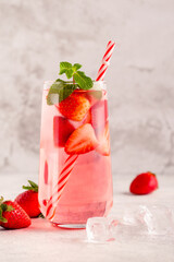 Fresh healthy iced strawberry lemonade with mint