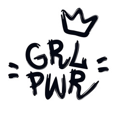 Girl power inscription handwrittent. GRL PWR hand lettering. Feminist slogan, phrase or quote. Modern vector illustration for t-shirt, sweatshirt.