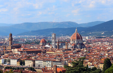Fototapeta na wymiar Panorama of Florence City in tuscany Region in Central of Italy and the big Dome with bright colors