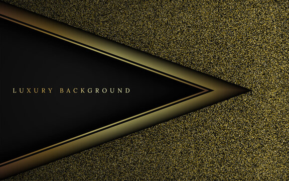 Luxury black gold abstract geometric triangles shape background with golden glitter sparkle