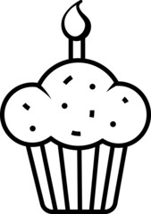 Black and white muffin with candle and birthday sprinkles