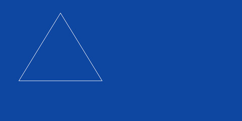 A large white outline triangle symbol on the left. Designed as thin white lines. Vector illustration on blue background