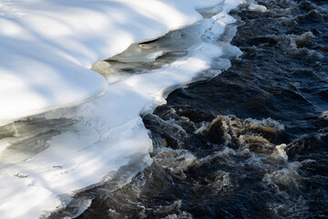 Thawing Ice and Snow on a River Bank