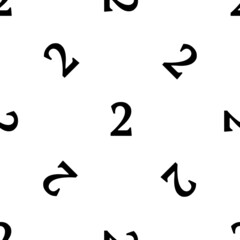 Naklejka premium Seamless pattern of repeated black number two symbols. Elements are evenly spaced and some are rotated. Vector illustration on white background