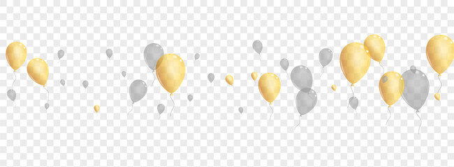 Yellow Balloon Background Transparent Vector. Toy Ceremony Banner. Gold Isolated Balloon. Baloon Wedding Card.